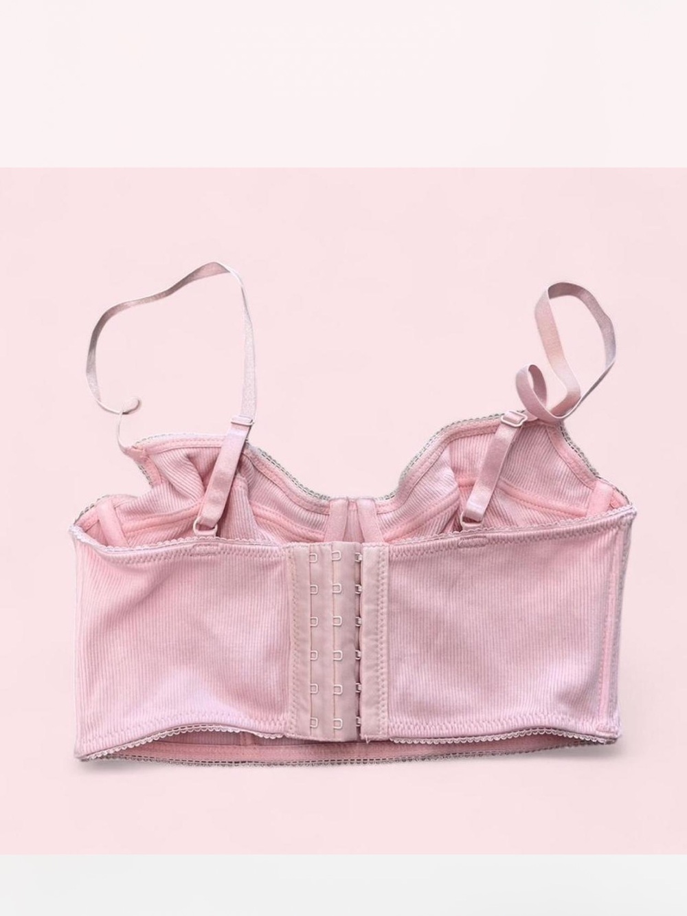 Pink Ribbed Longline Bralette Top - Picture 5 of 8